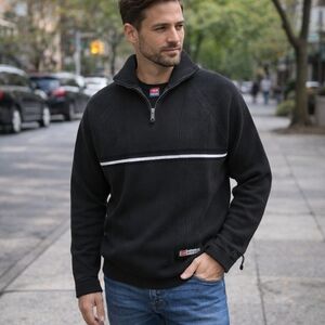 Vintage Diesel Men’s Dark Olive Half Zip Wool Sweater Ribbed Knit Pullover